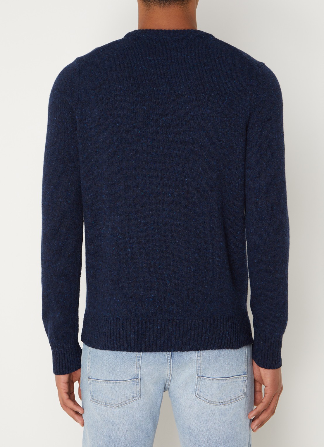 Marc O'Polo Fijngebreide pullover in wolblend met gemêleerd dessin - achterkant 5 donkerblauw