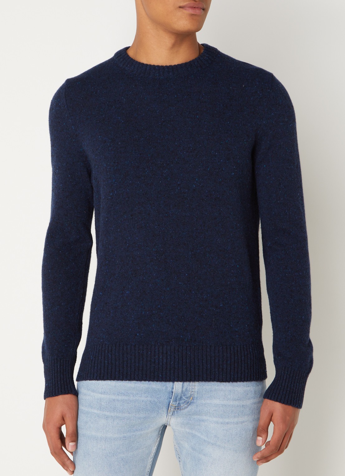Marc O'Polo Fijngebreide pullover in wolblend met gemêleerd dessin - detail 3 donkerblauw