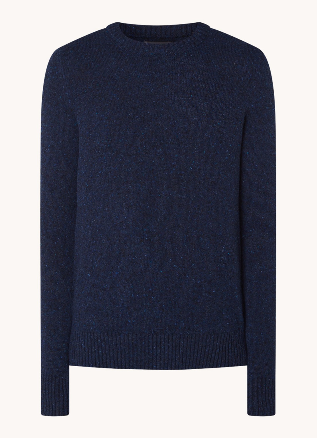 Marc O'Polo Fijngebreide pullover in wolblend met gemêleerd dessin - voorkant donkerblauw