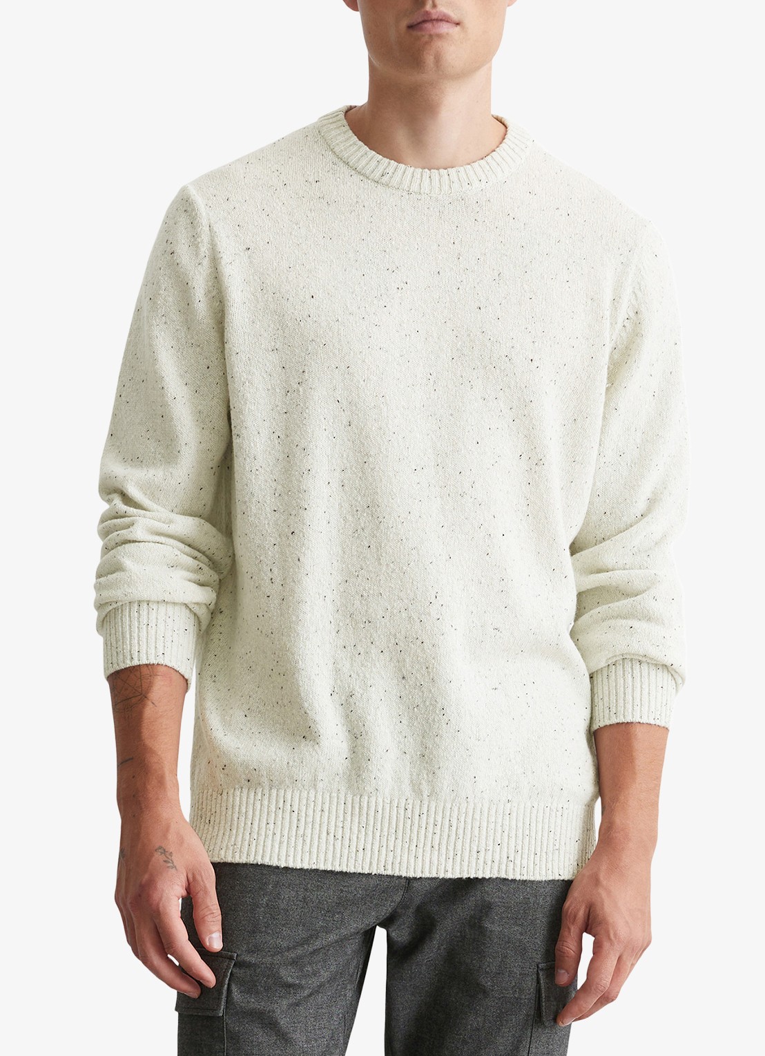 Marc O'Polo Fijngebreide pullover in wolblend met gemêleerd dessin - voorkant 3 wit