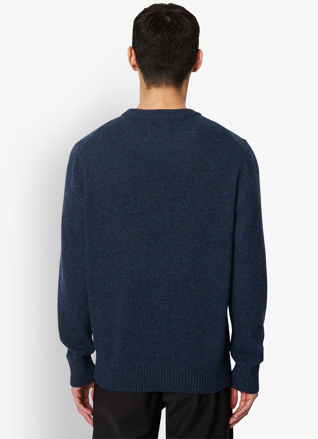 Marc O'Polo Fijngebreide pullover in wolblend met gemêleerd dessin - achterkant 7 donkerblauw