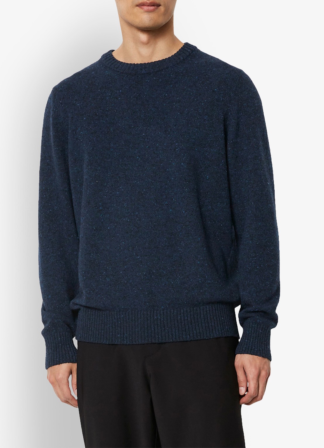 Marc O'Polo Fijngebreide pullover in wolblend met gemêleerd dessin - detail 4 donkerblauw