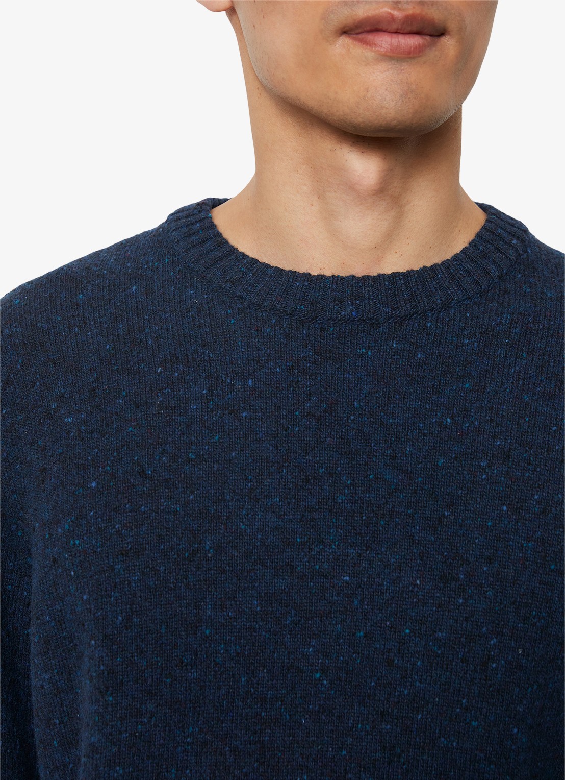Marc O'Polo Fijngebreide pullover in wolblend met gemêleerd dessin - detail 5 donkerblauw