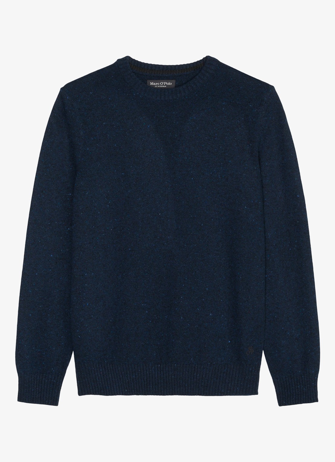 Marc O'Polo Fijngebreide pullover in wolblend met gemêleerd dessin - voorkant donkerblauw
