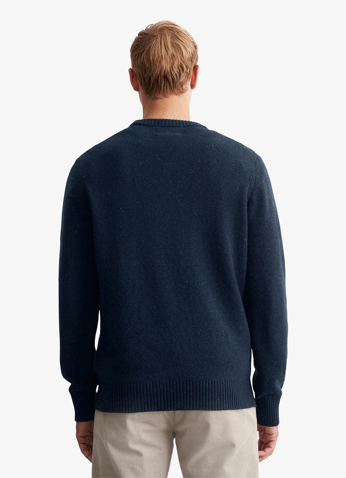 Marc O'Polo Fijngebreide pullover in wolblend met gemêleerd dessin - achterkant 8 donkerblauw