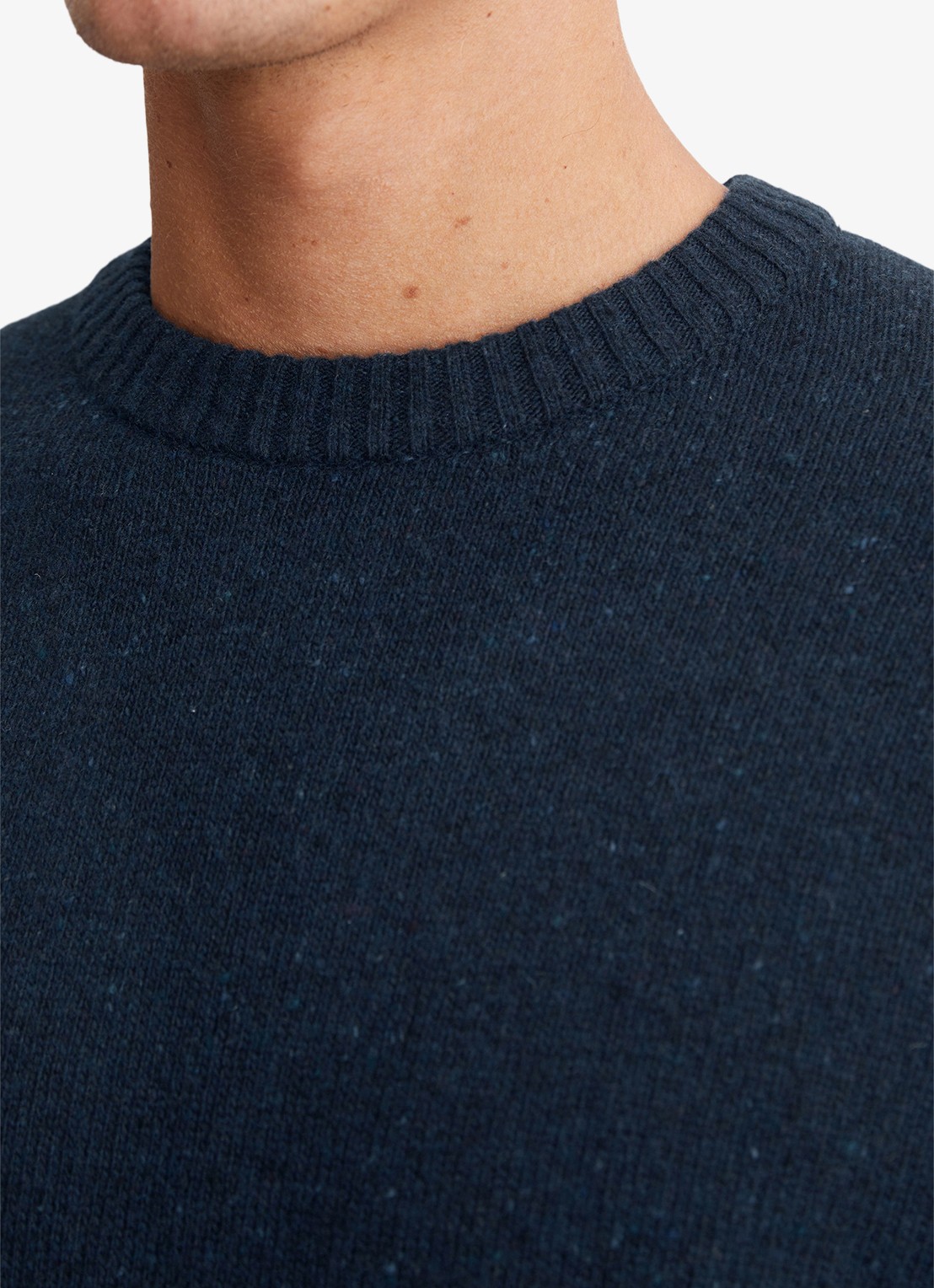 Marc O'Polo Fijngebreide pullover in wolblend met gemêleerd dessin - detail 6 donkerblauw