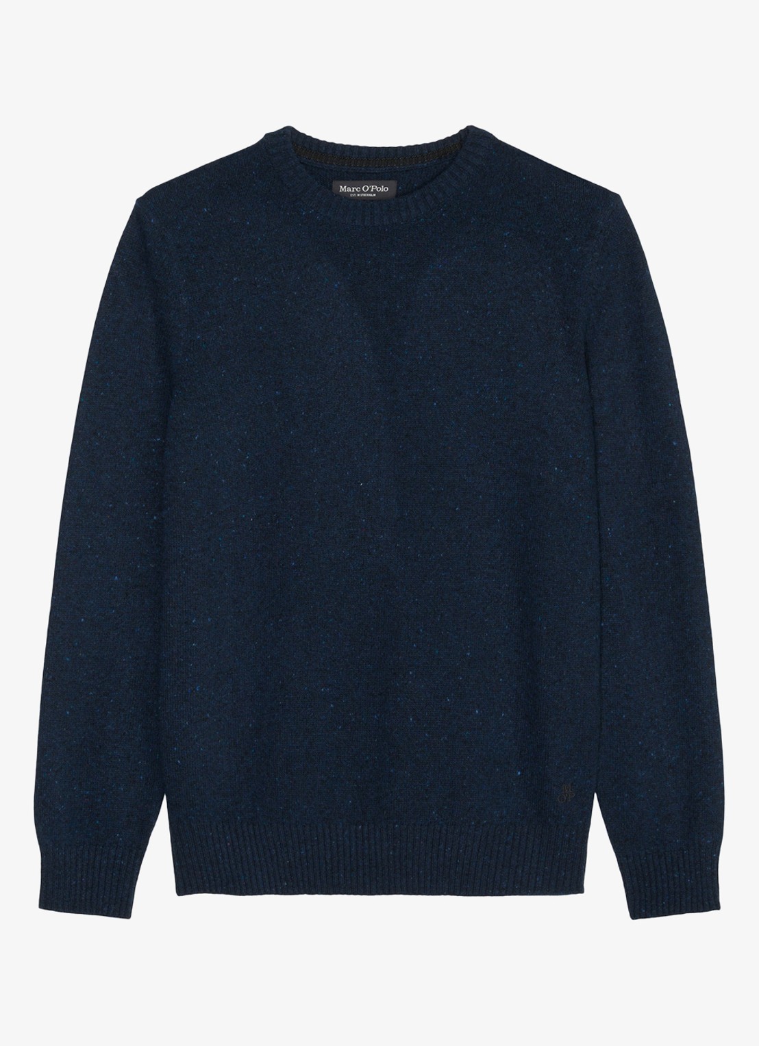 Marc O'Polo Fijngebreide pullover in wolblend met gemêleerd dessin - voorkant 2 donkerblauw