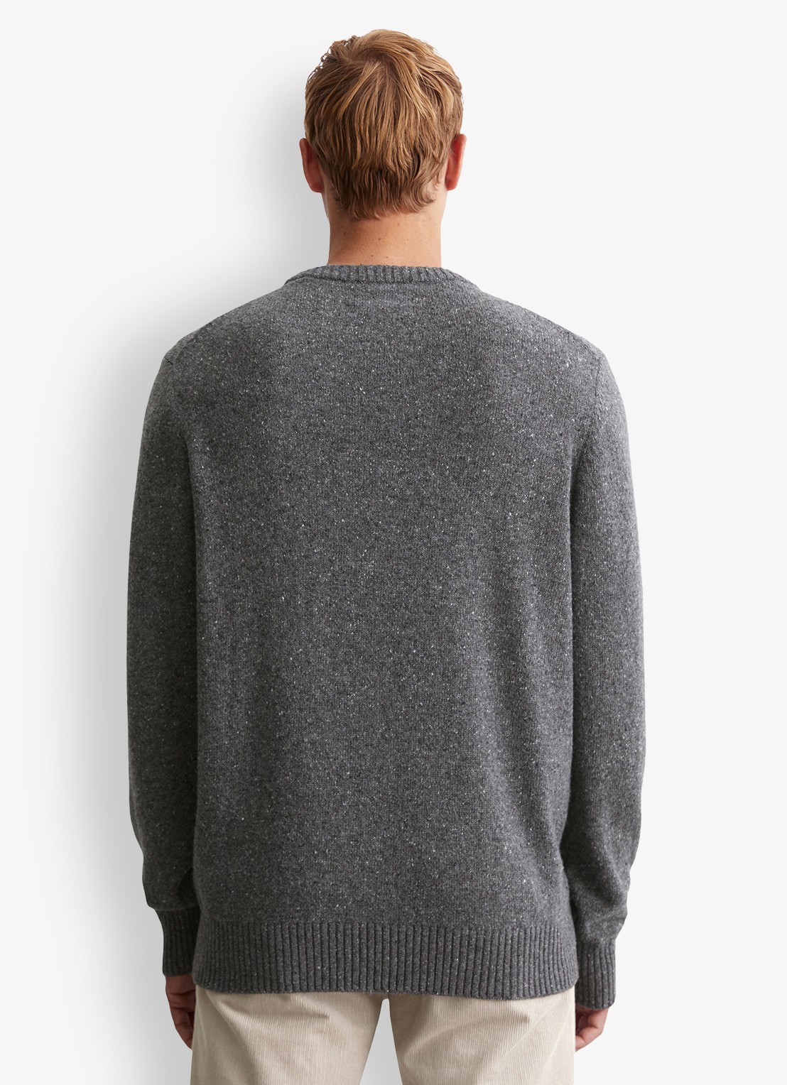 Marc O'Polo Fijngebreide pullover in wolblend met gemêleerd dessin - achterkant lichtgrijs