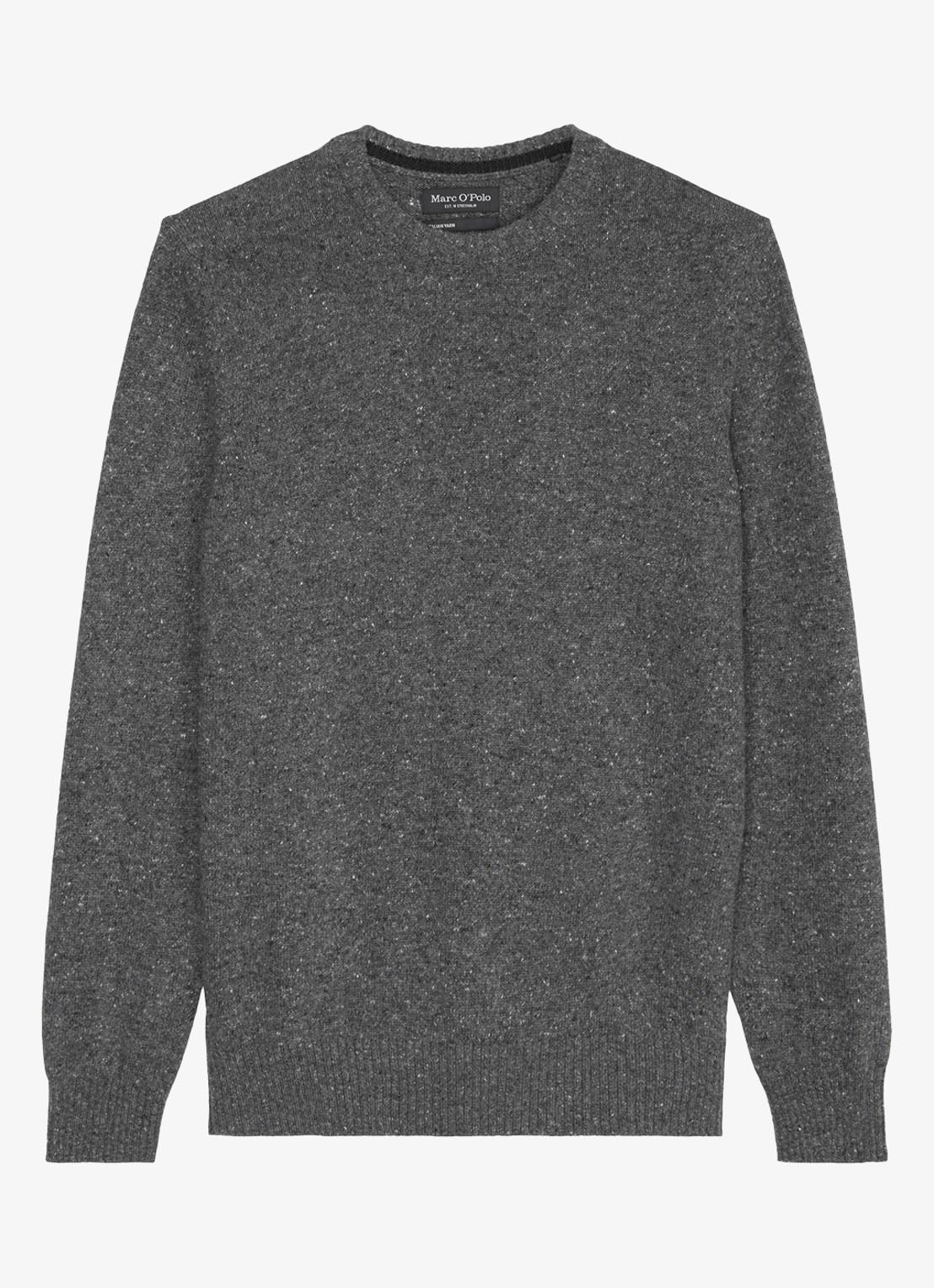 Marc O'Polo Fijngebreide pullover in wolblend met gemêleerd dessin - voorkant 3 lichtgrijs