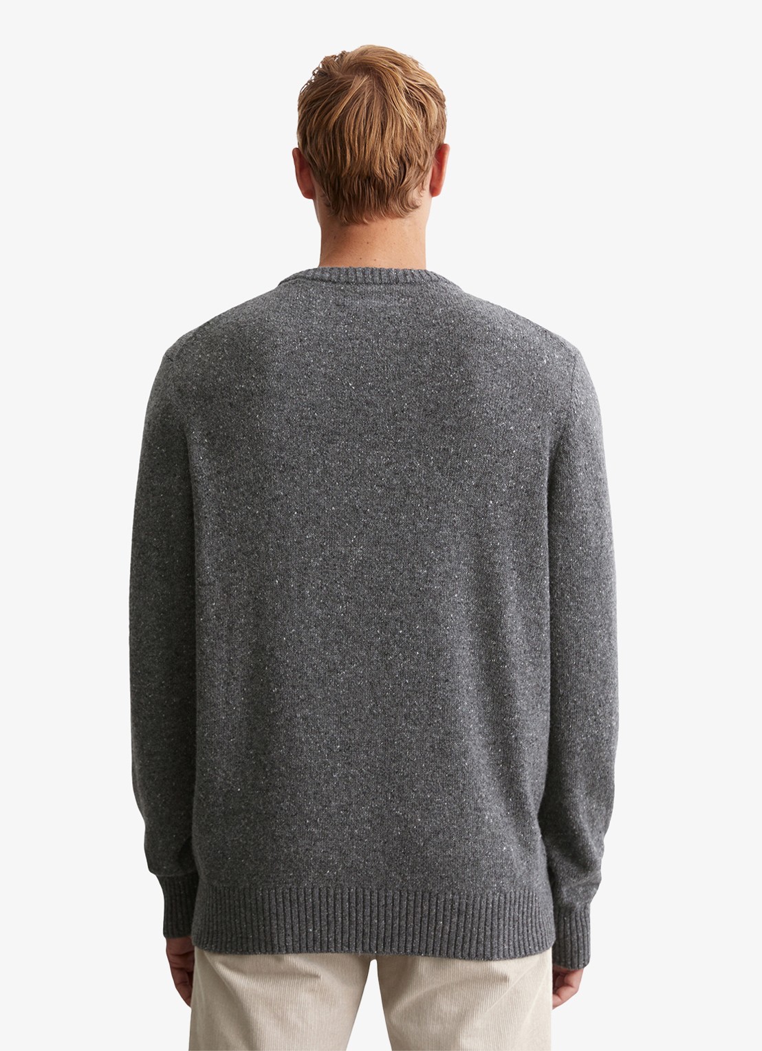 Marc O'Polo Fijngebreide pullover in wolblend met gemêleerd dessin - achterkant 2 lichtgrijs