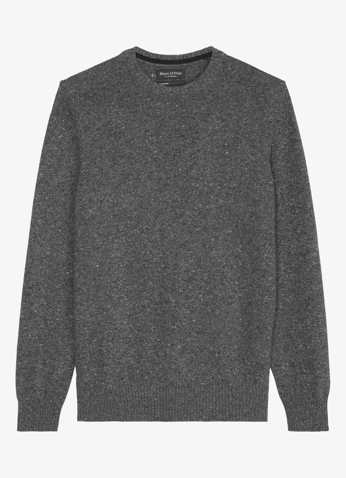 Marc O'Polo Fijngebreide pullover in wolblend met gemêleerd dessin - voorkant 4 lichtgrijs