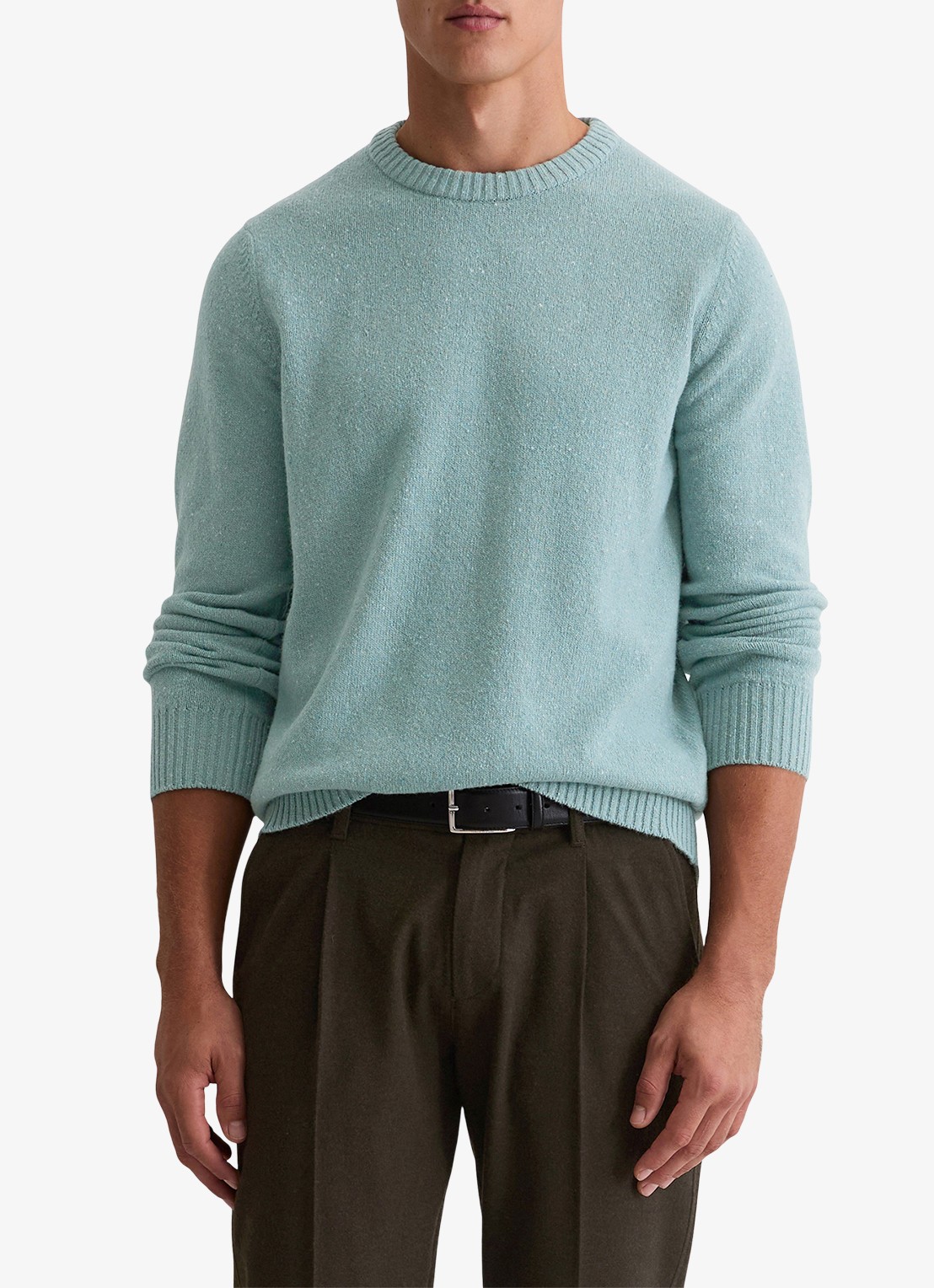 Marc O'Polo Fijngebreide pullover in wolblend met gemêleerd dessin - detail 4 lichtblauw