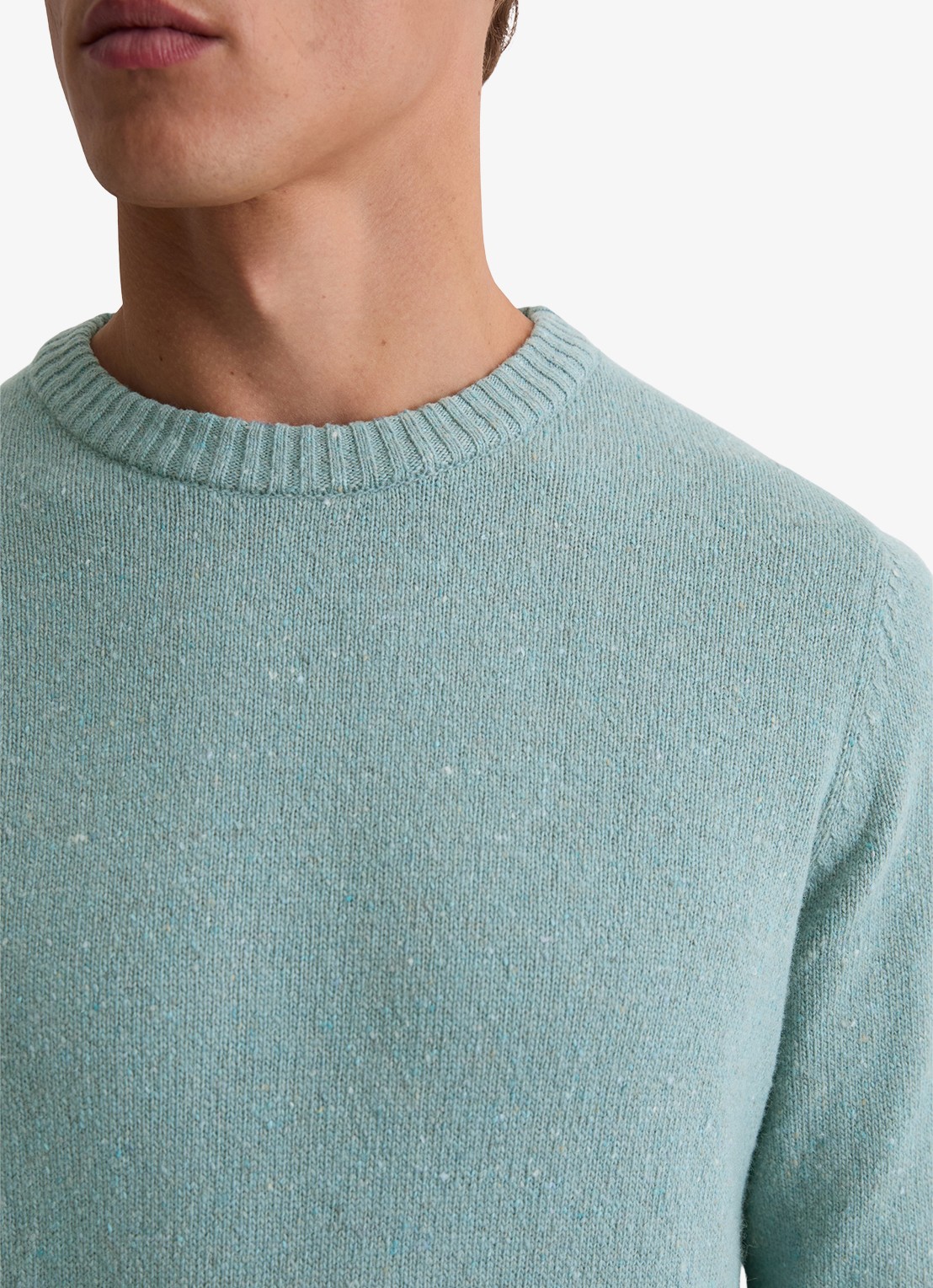 Marc O'Polo Fijngebreide pullover in wolblend met gemêleerd dessin - detail 5 lichtblauw