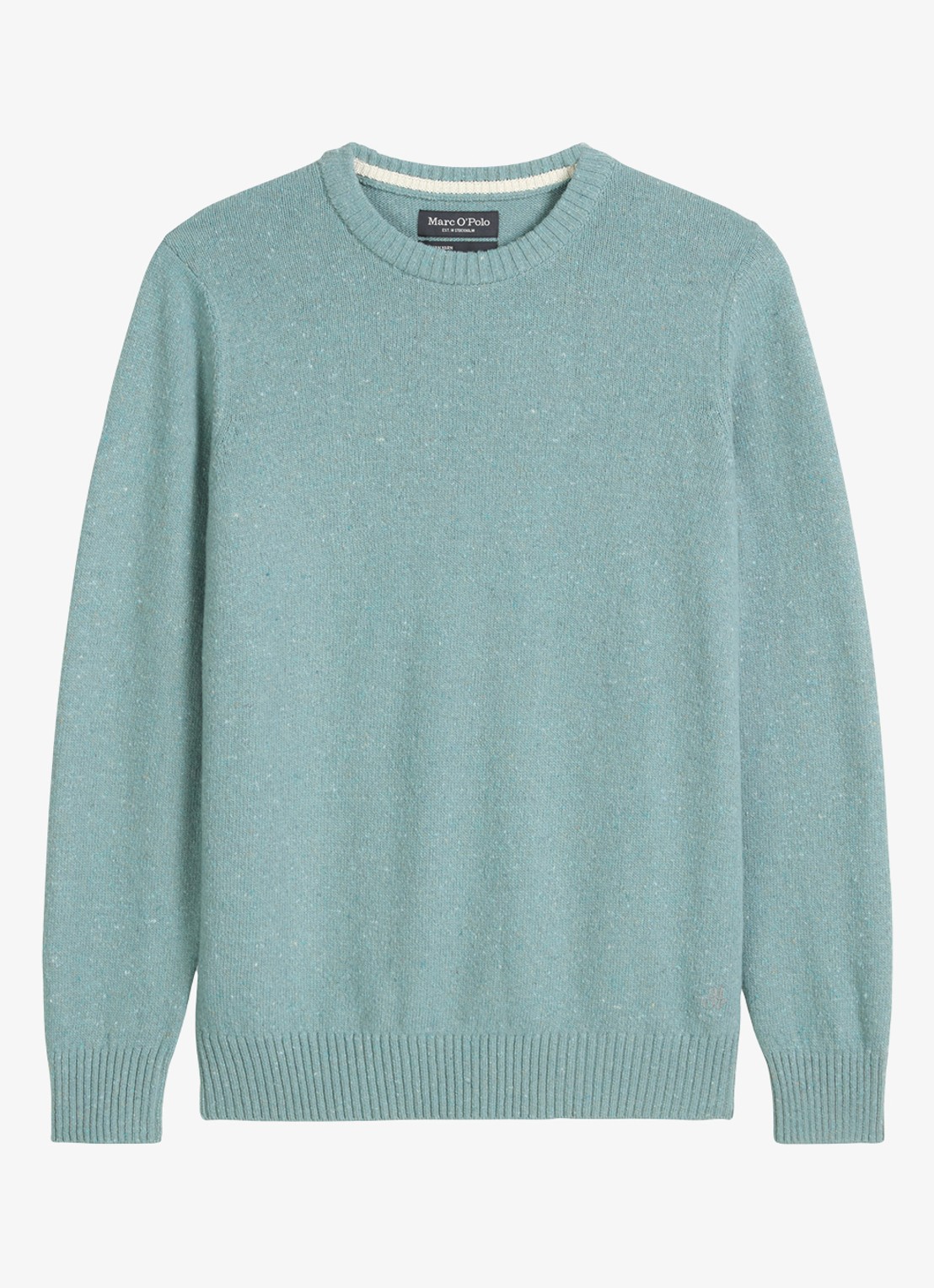 Marc O'Polo Fijngebreide pullover in wolblend met gemêleerd dessin - voorkant lichtblauw