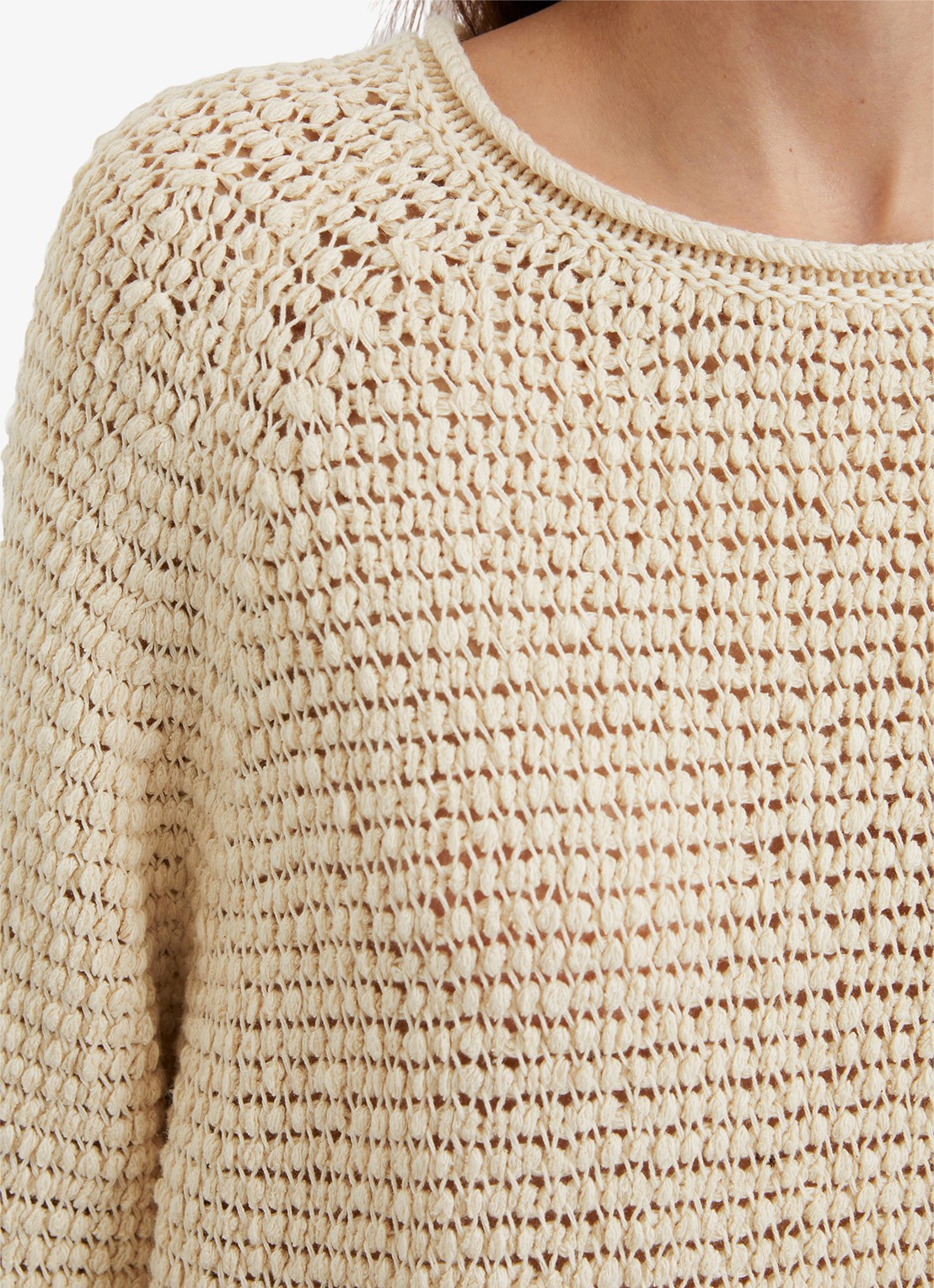 Marc O'Polo Fijngebreide pullover met opengebreid dessin - detail 4 beige