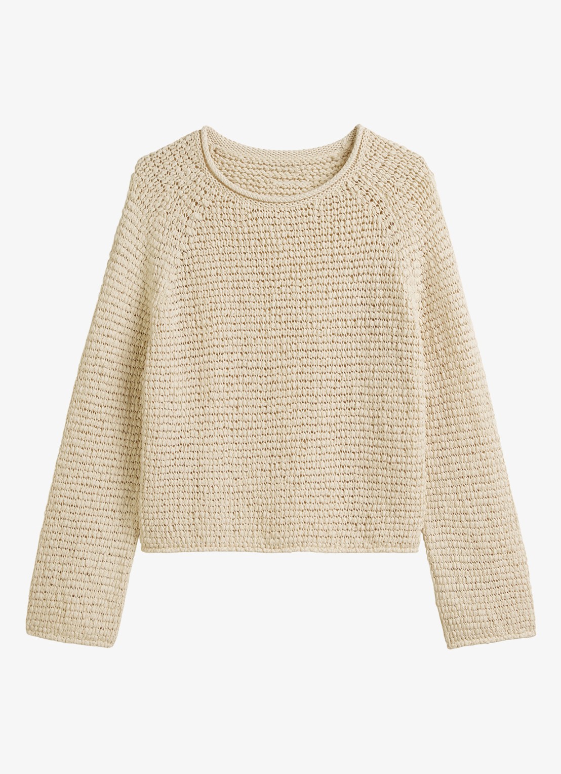 Marc O'Polo Fijngebreide pullover met opengebreid dessin - voorkant 2 beige