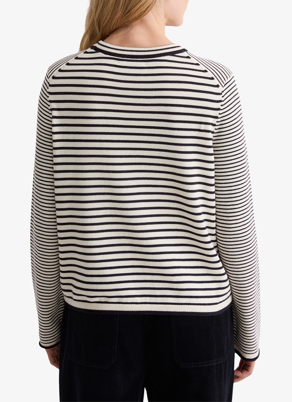 Marc O'Polo Fijngebreide pullover met streepprint - achterkant 3 zwart
