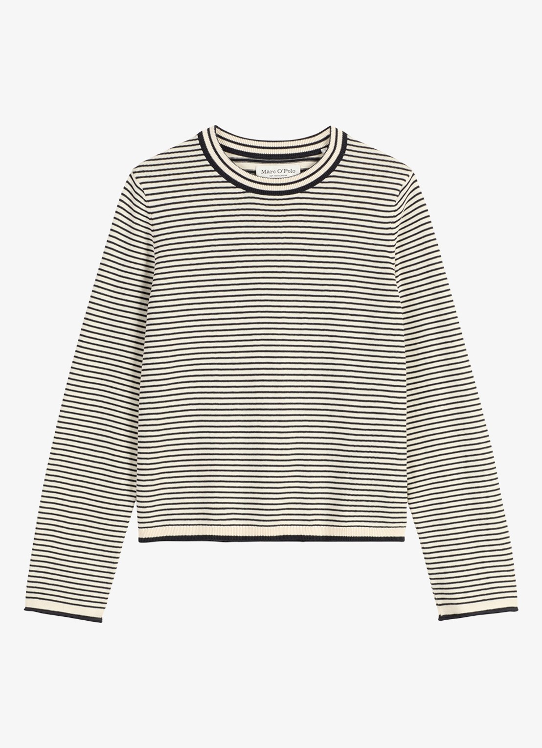 Marc O'Polo Fijngebreide pullover met streepprint - voorkant zwart