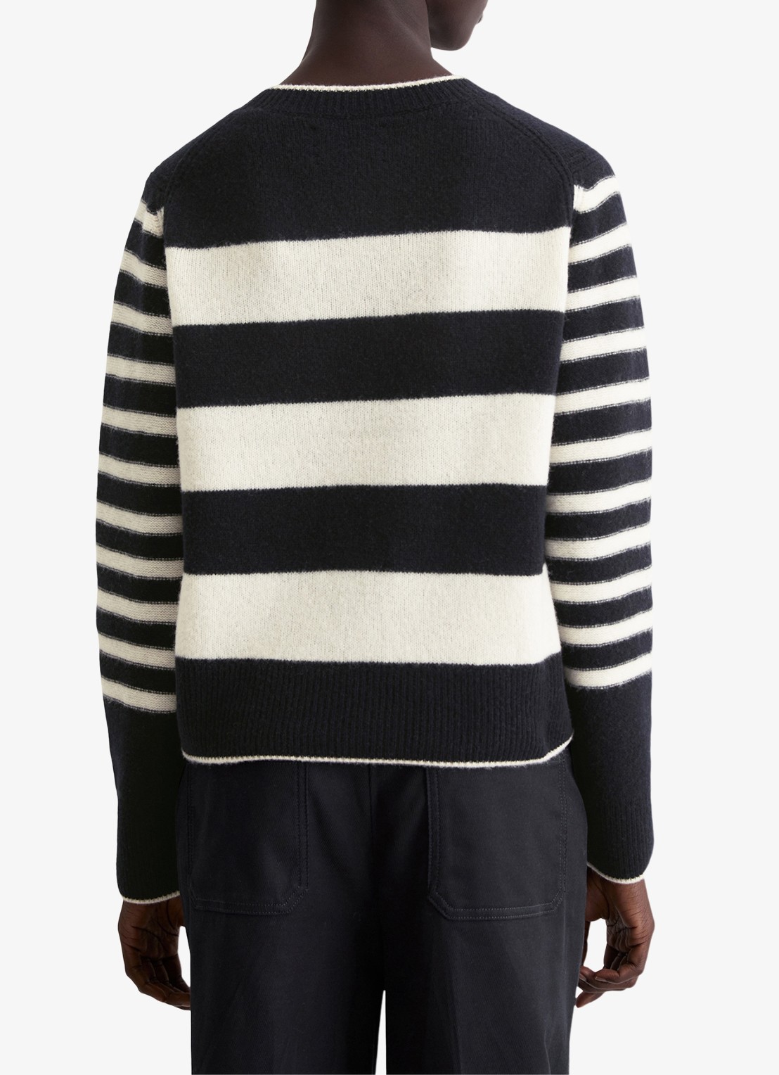 Marc O'Polo Fijngebreide pullover met streepprint - achterkant 5 zwart