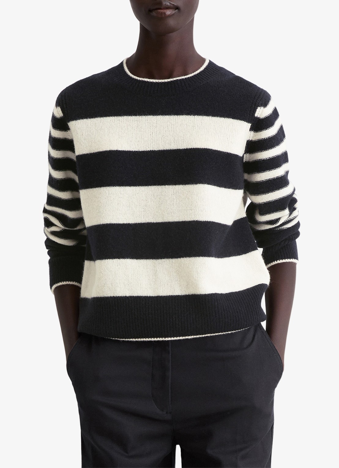 Marc O'Polo Fijngebreide pullover met streepprint - detail 3 zwart