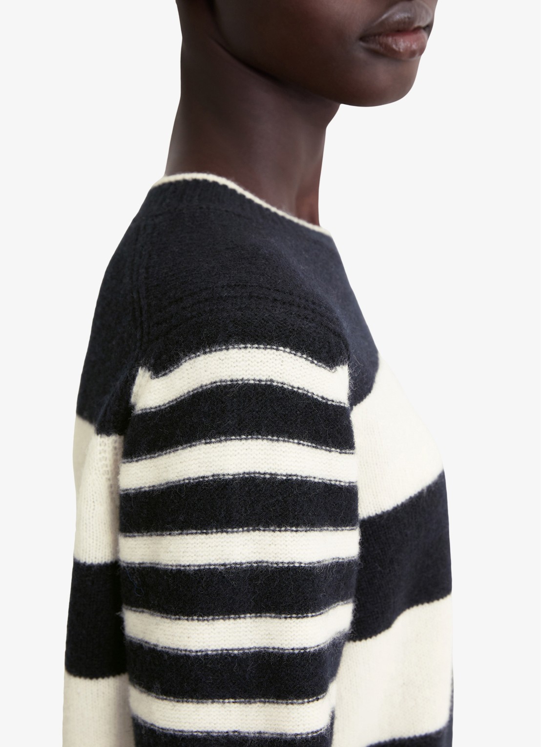 Marc O'Polo Fijngebreide pullover met streepprint - detail 4 zwart