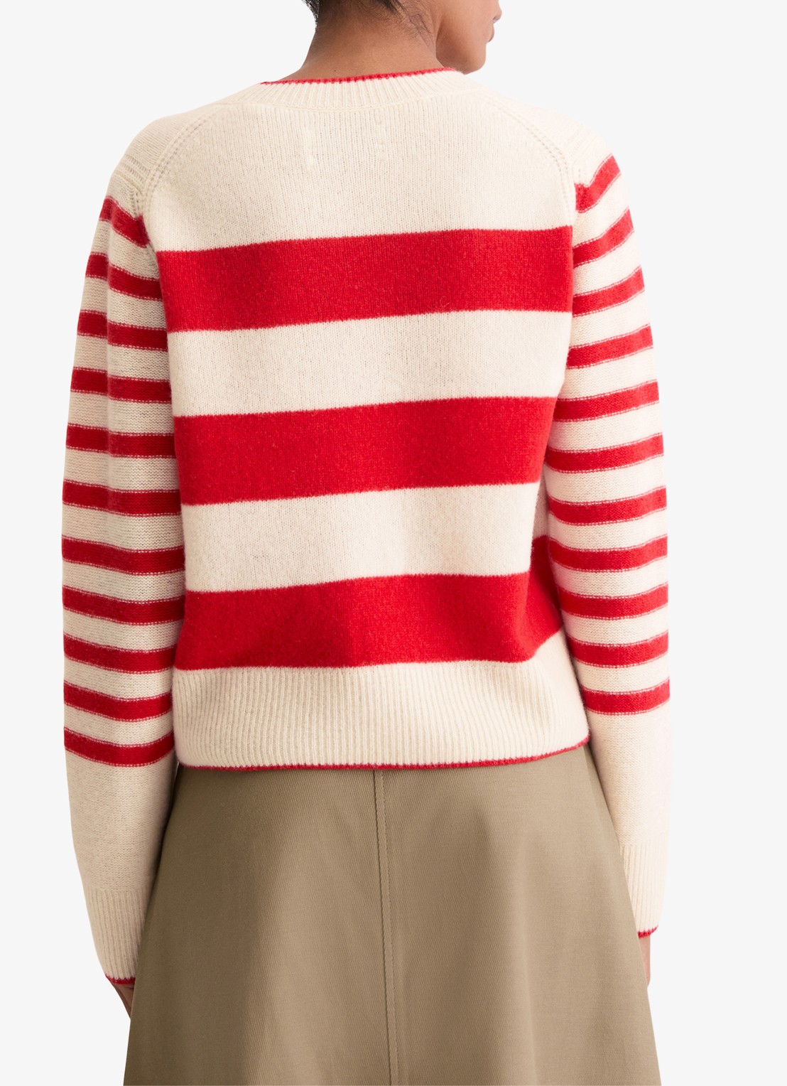 Marc O'Polo Fijngebreide pullover met streepprint - achterkant 3 rood