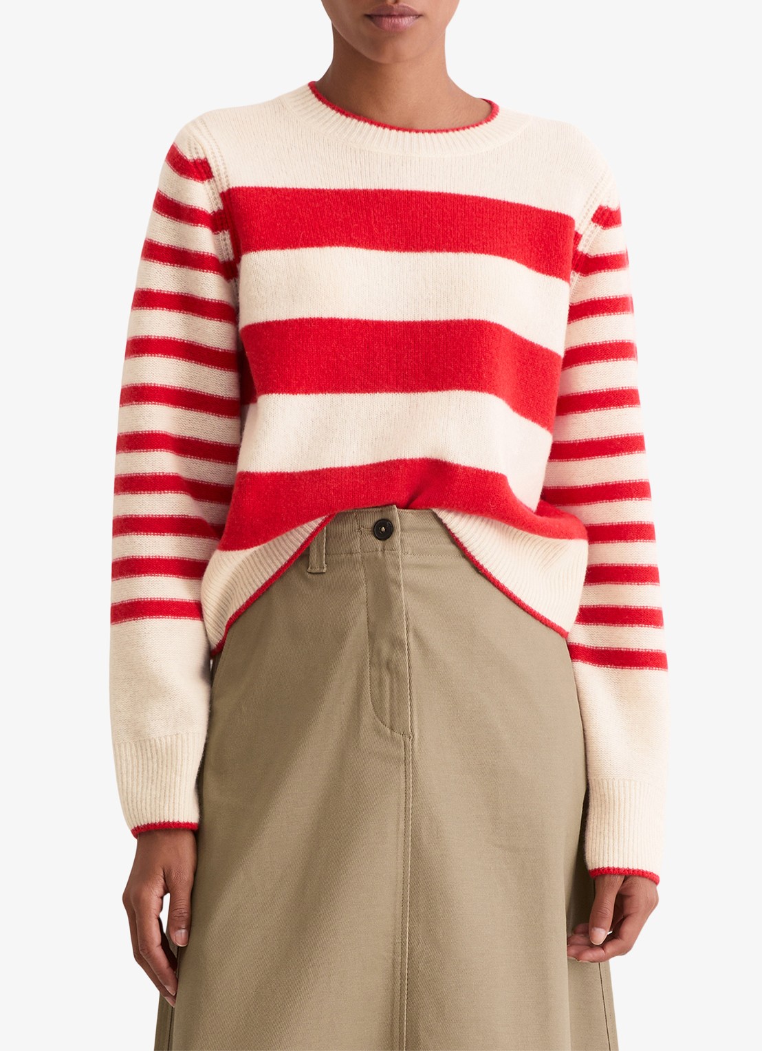 Marc O'Polo Fijngebreide pullover met streepprint - detail 4 rood