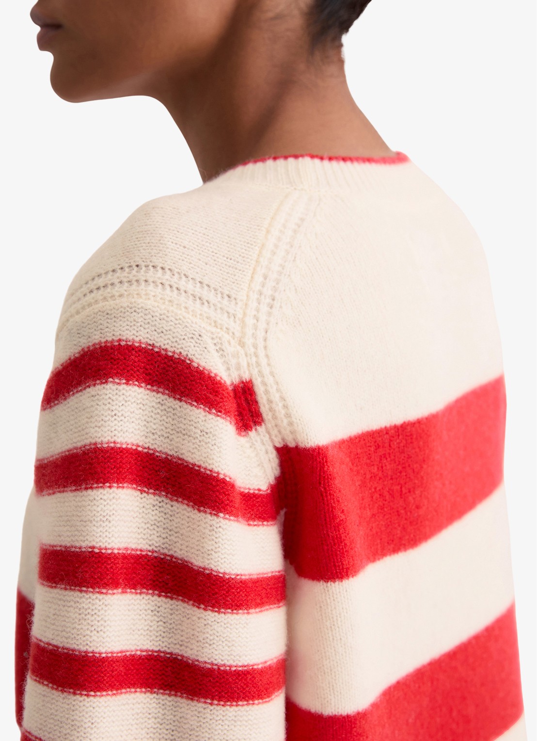 Marc O'Polo Fijngebreide pullover met streepprint - detail 5 rood