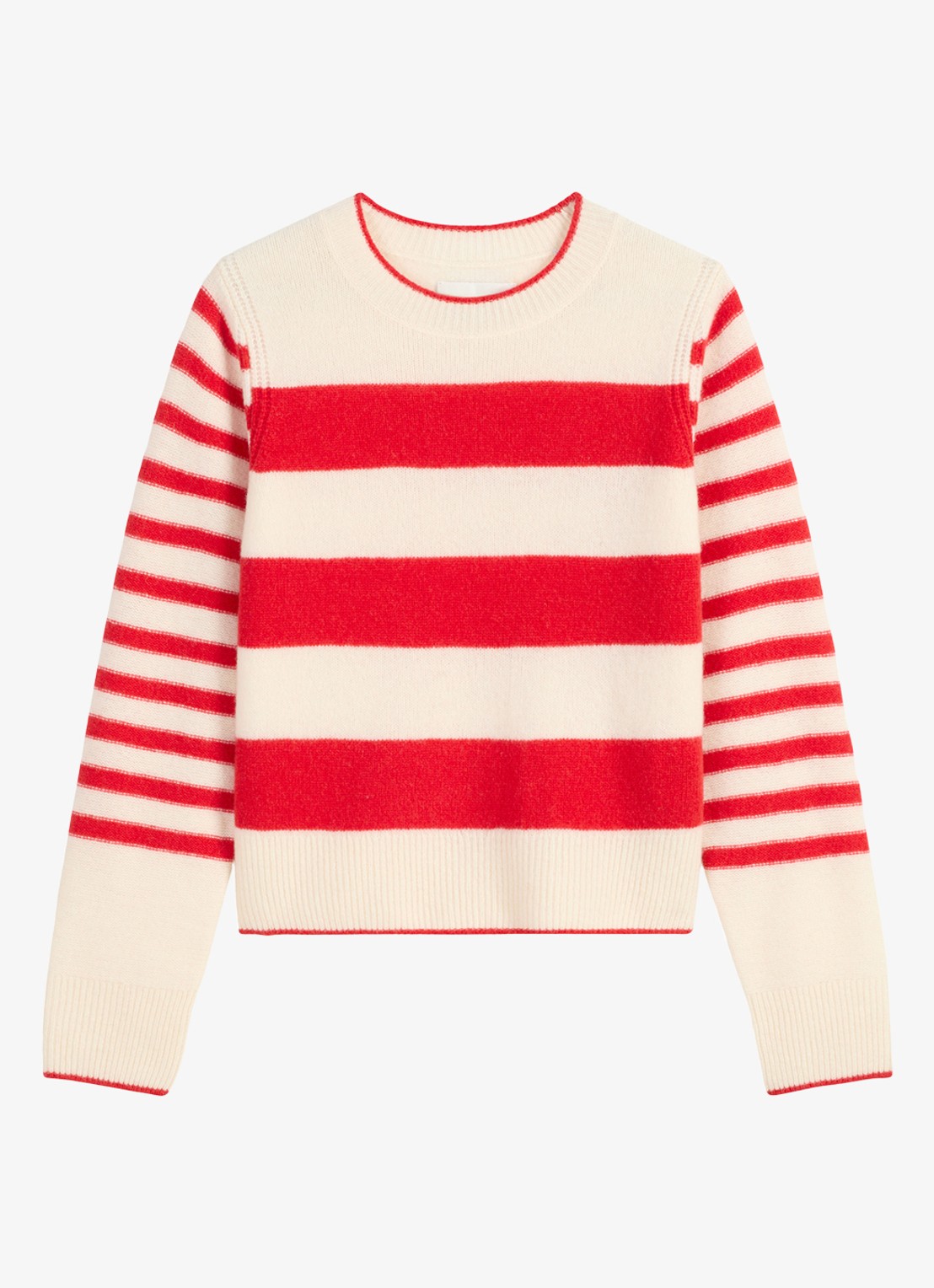 Marc O'Polo Fijngebreide pullover met streepprint - voorkant rood