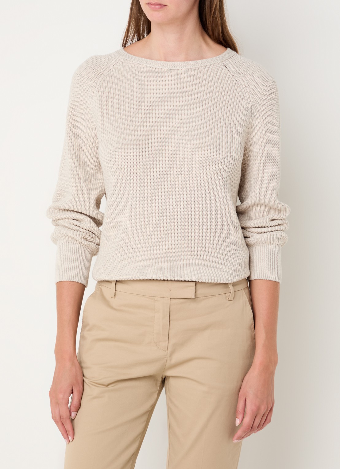 Marc O'Polo Fijngebreide pullover met stretch - detail 4 zand