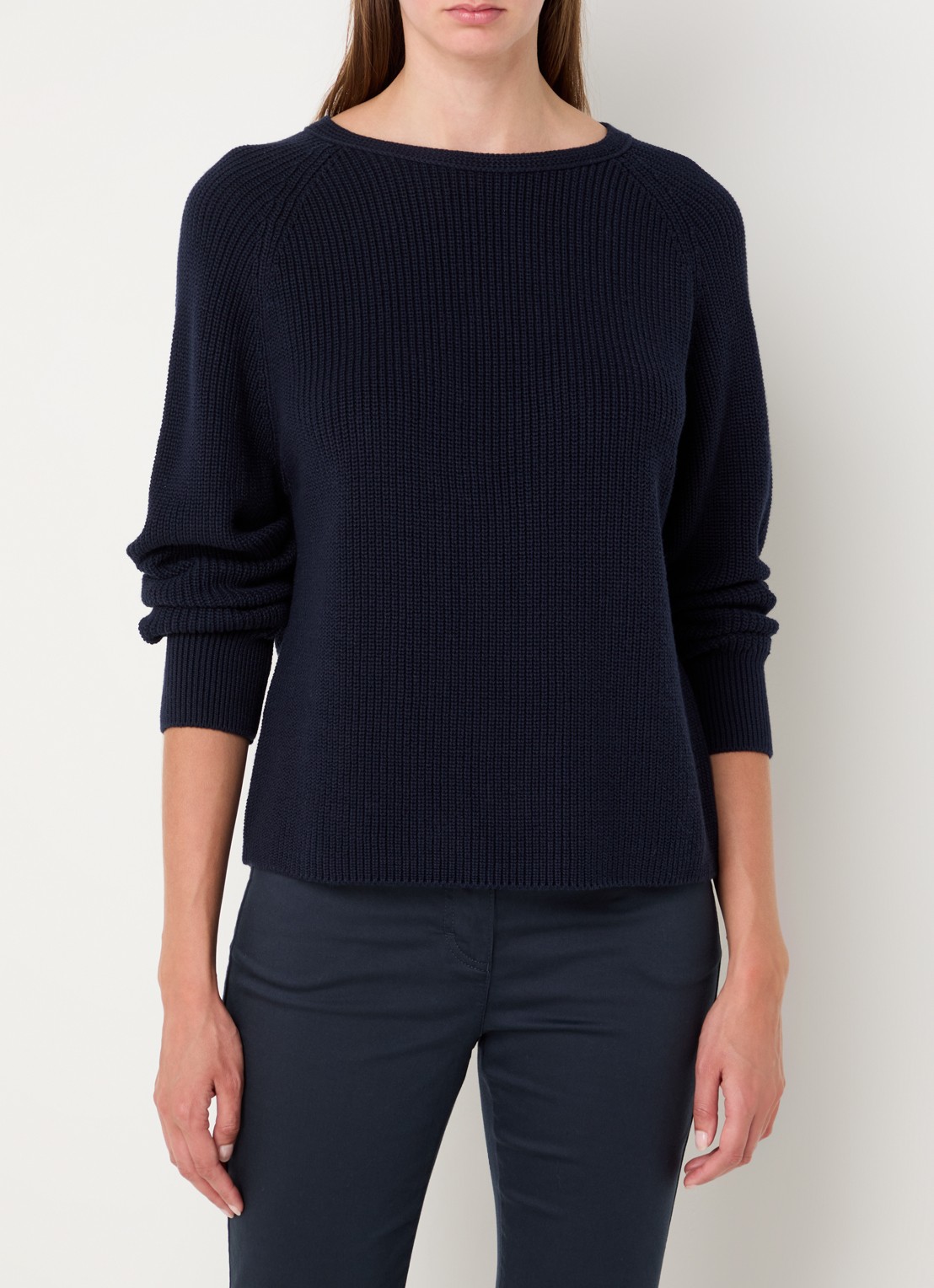 Marc O'Polo Fijngebreide pullover met stretch - detail 2 donkerblauw