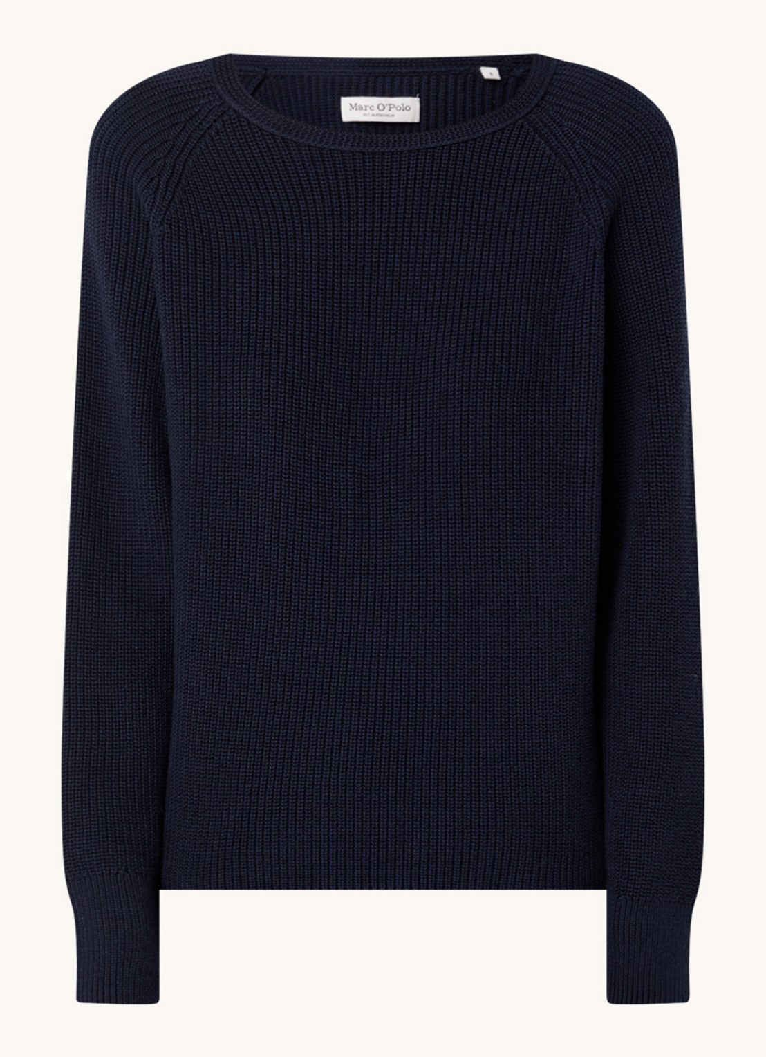 Marc O'Polo Fijngebreide pullover met stretch - voorkant 3 donkerblauw