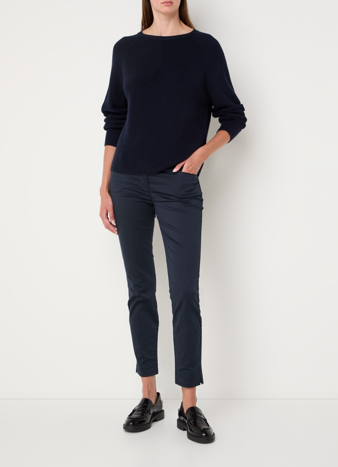 Marc O'Polo Fijngebreide pullover met stretch - voorkant 4 donkerblauw