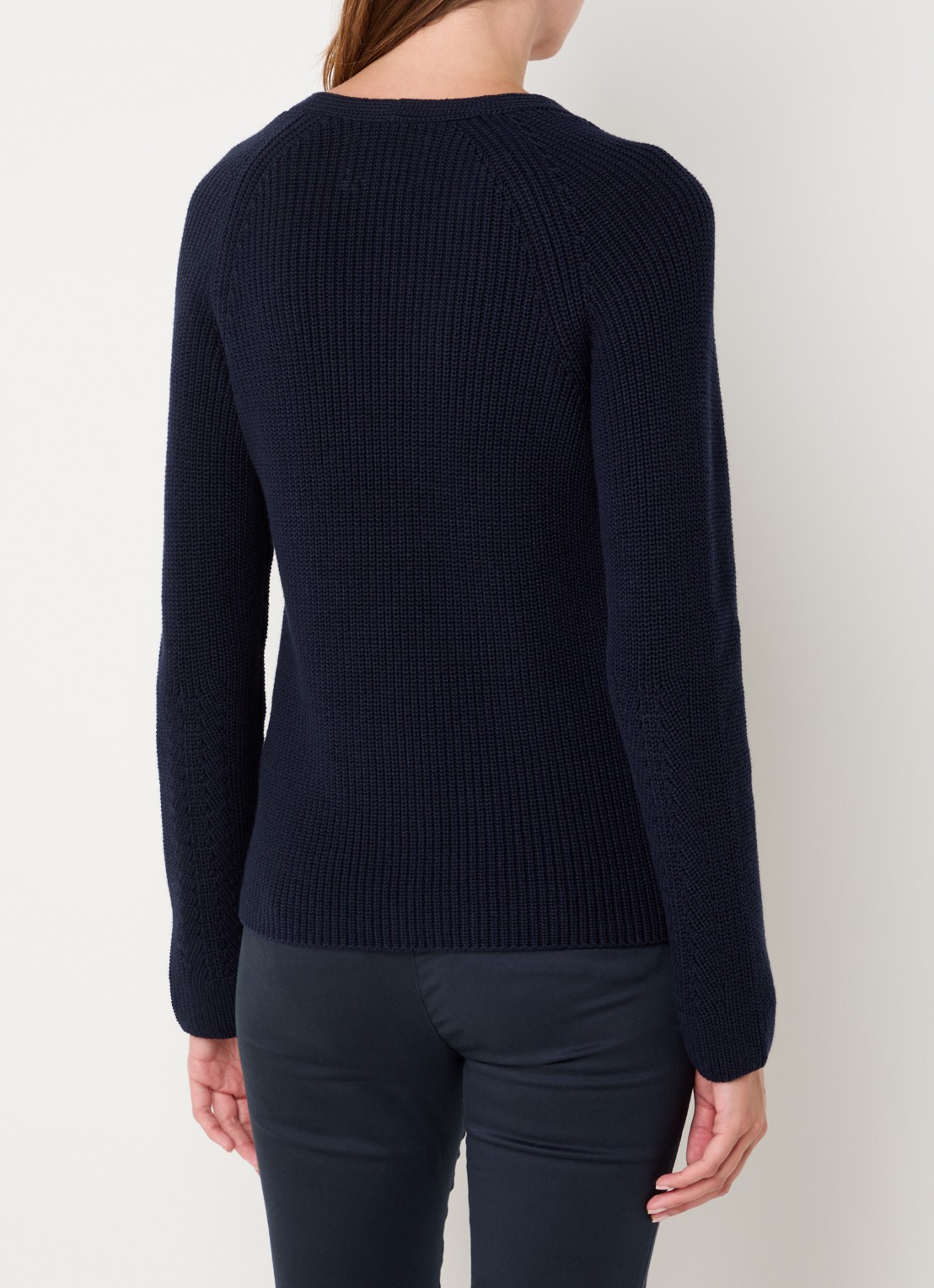 Marc O'Polo Fijngebreide pullover met V-hals - achterkant 4 donkerblauw