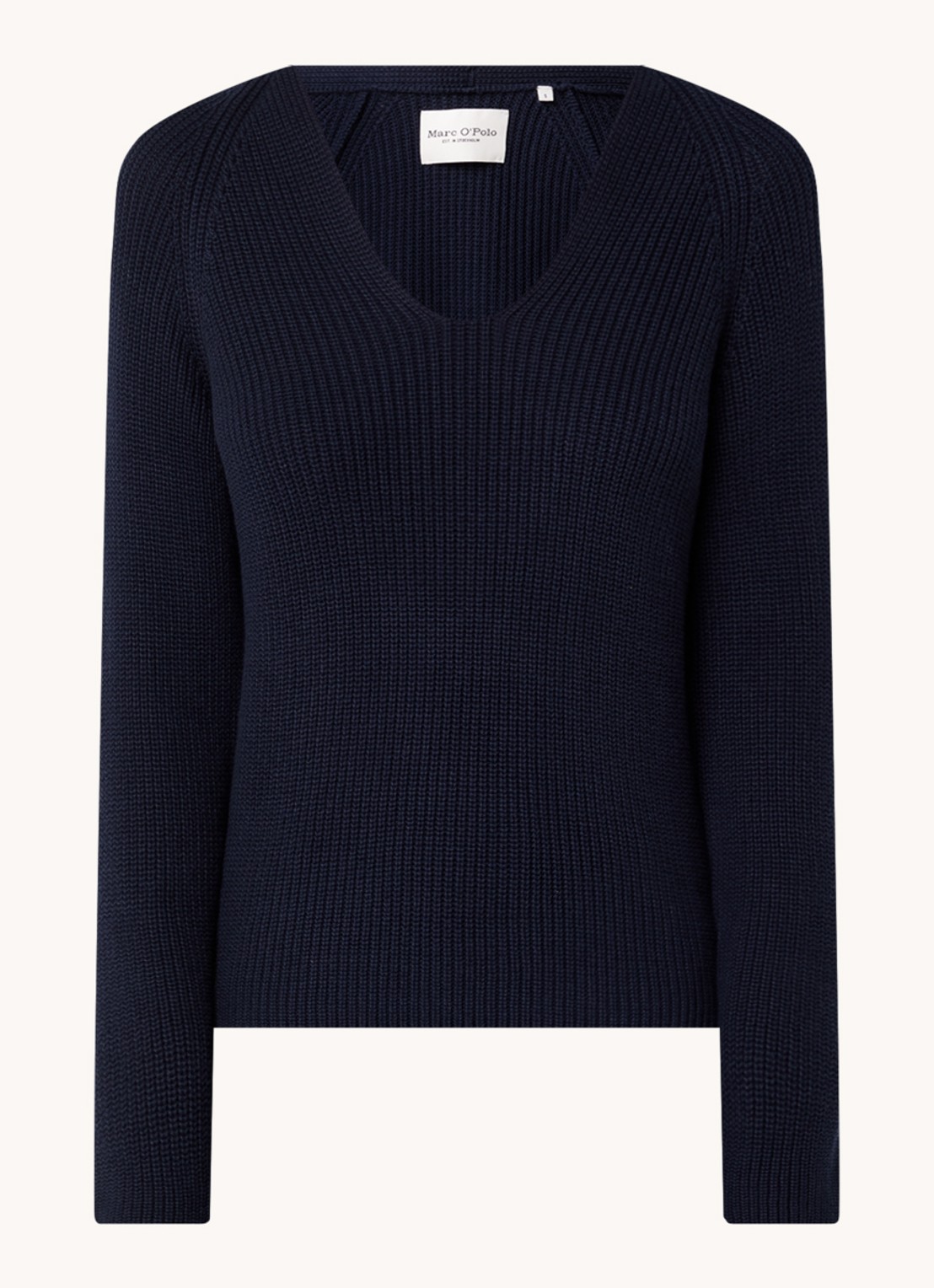 Marc O'Polo Fijngebreide pullover met V-hals - voorkant donkerblauw