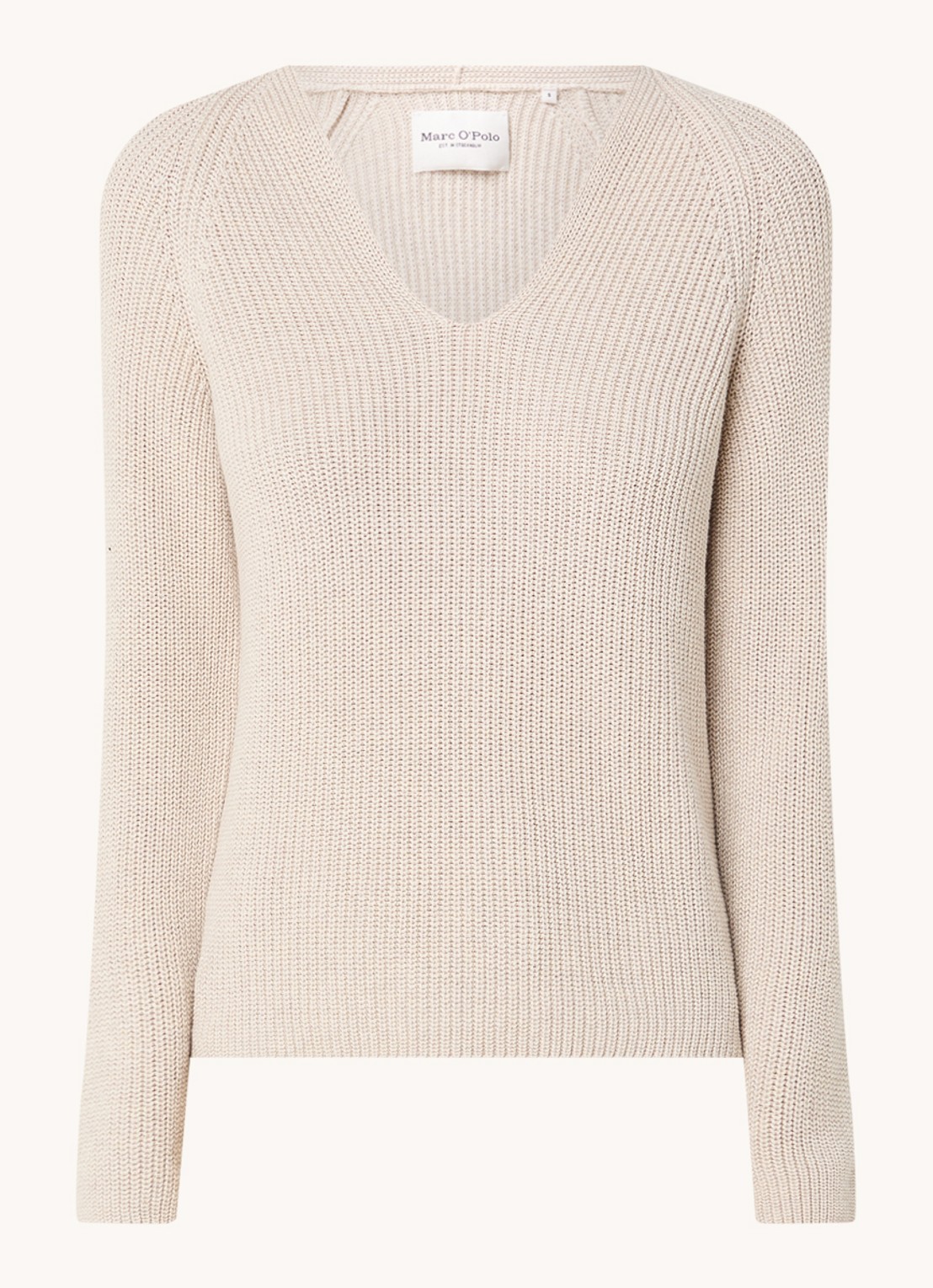 Marc O'Polo Fijngebreide pullover met V-hals - voorkant 2 zand