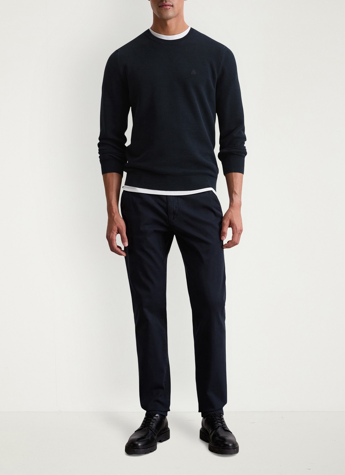 Marc O'Polo Fijngebreide pullover van katoen - voorkant 3 donkerblauw