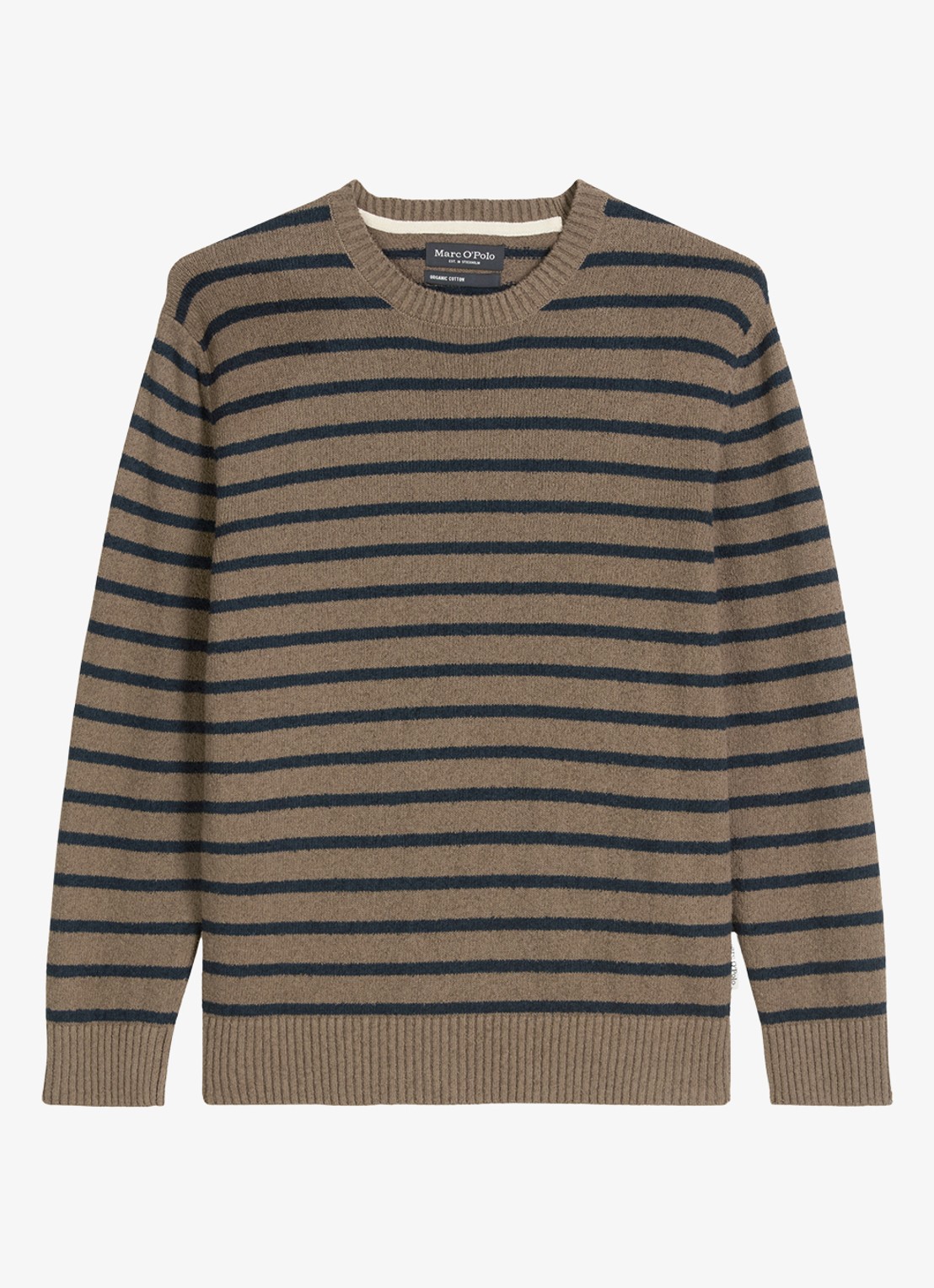 Marc O'Polo Fijngebreide trui in katoenblend - voorkant khaki