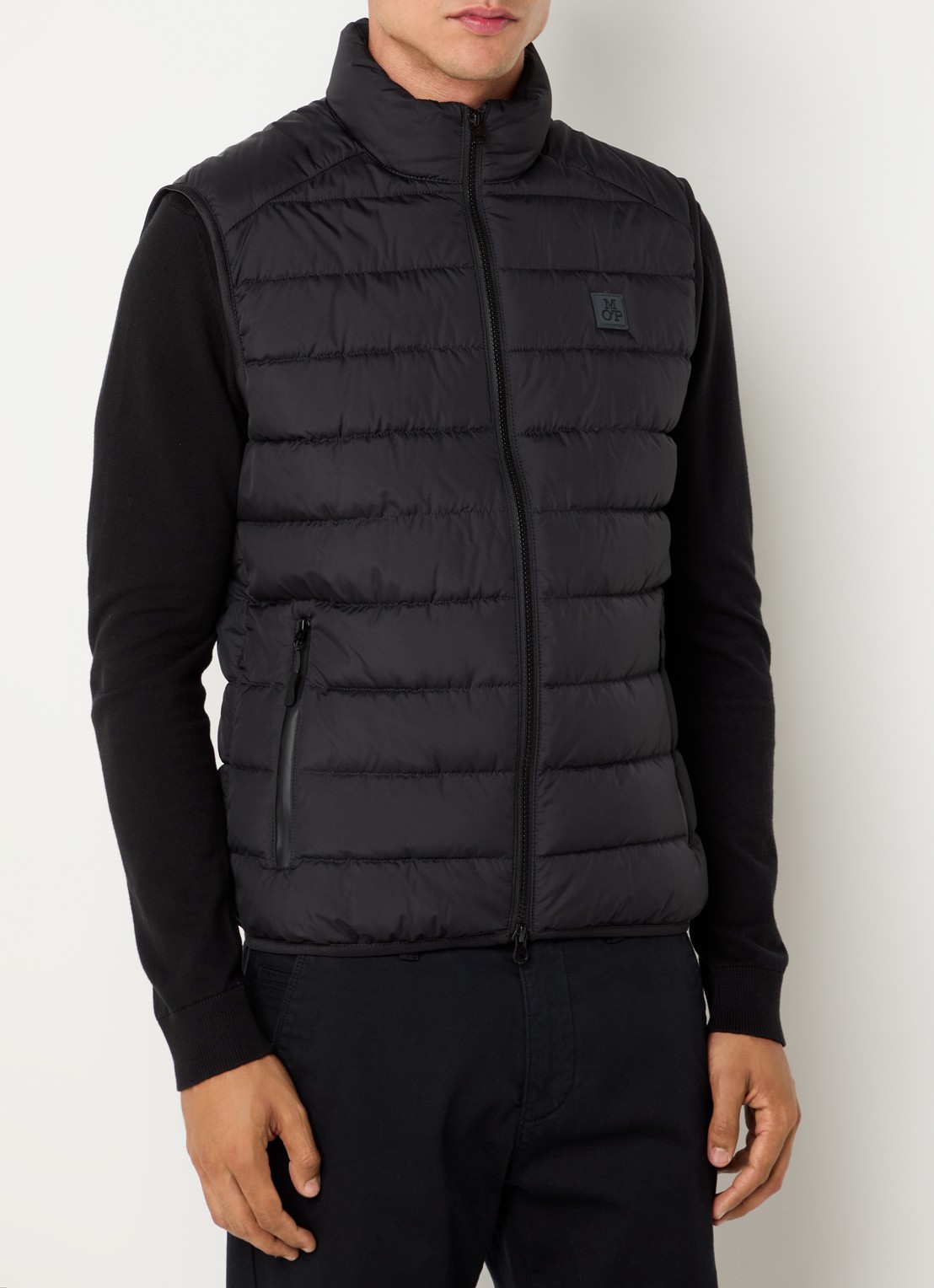 Marc O'Polo Gewatteerde bodywarmer met logo - detail zwart