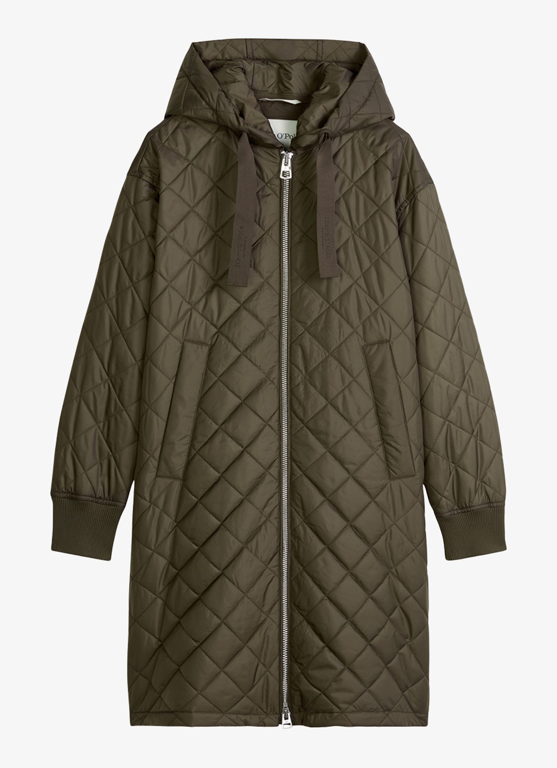 Marc O'Polo Gewatteerde jas met quilt patroon en steekzakken - voorkant mossy earth-1366 / groen