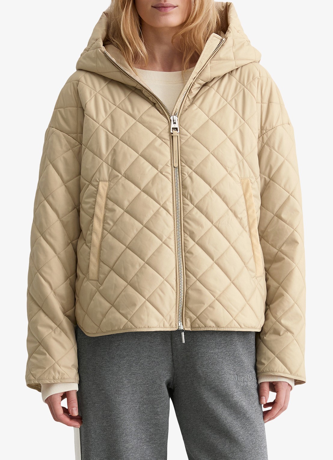 Marc O'Polo Gewatteerde jas met ruitdessin - detail beige