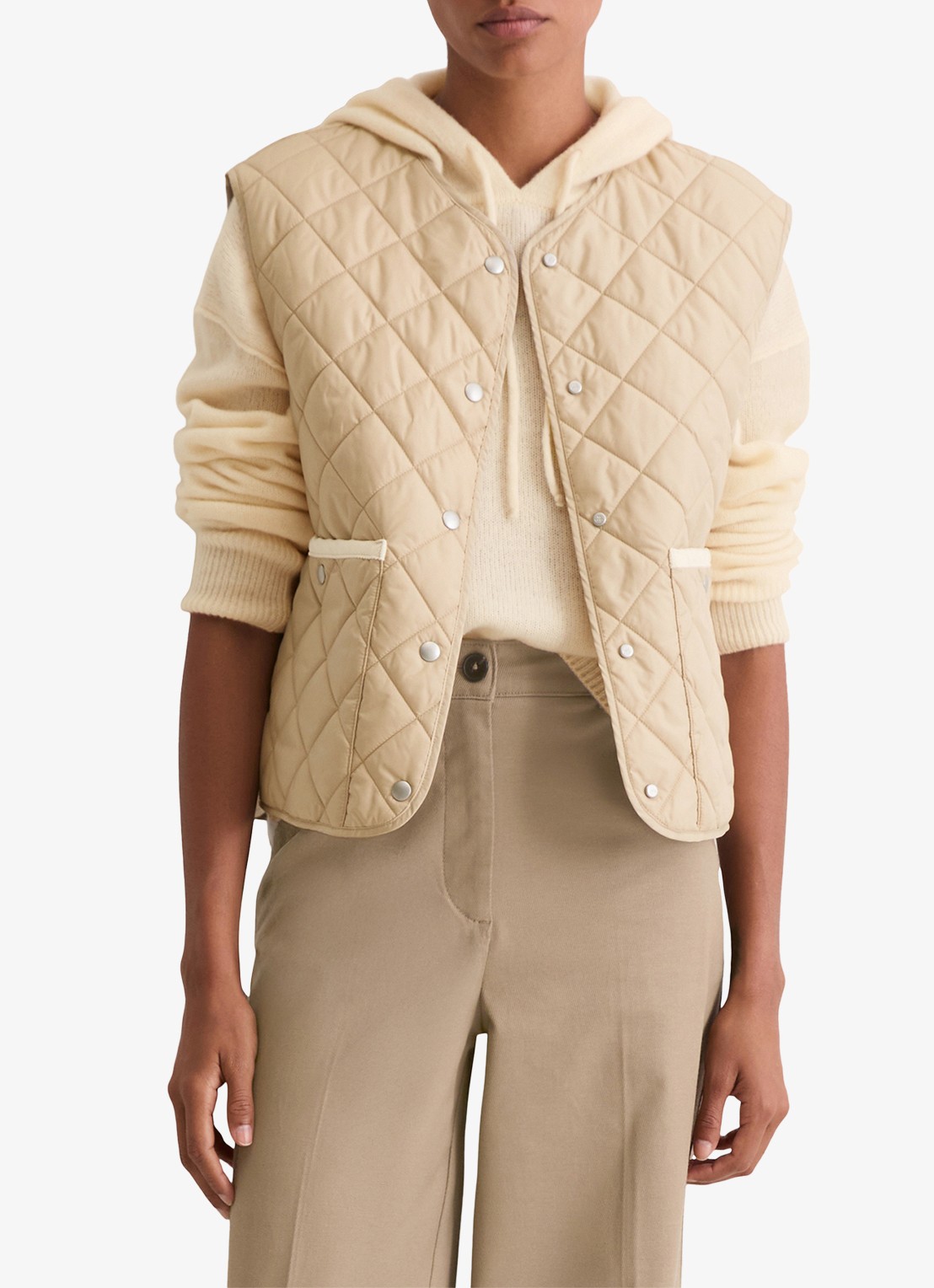 Marc O'Polo Gilet met ruitdessin - detail 4 beige