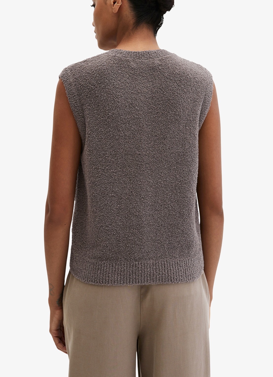 Marc O'Polo Gilet met structuur en ronde hals - achterkant 3 lichtbruin