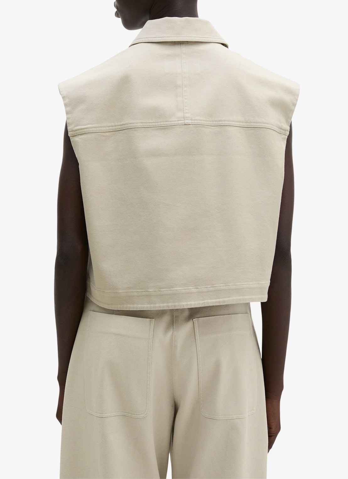 Marc O'Polo Gilet van denim met borstzak - achterkant 3 linen beige / grijs