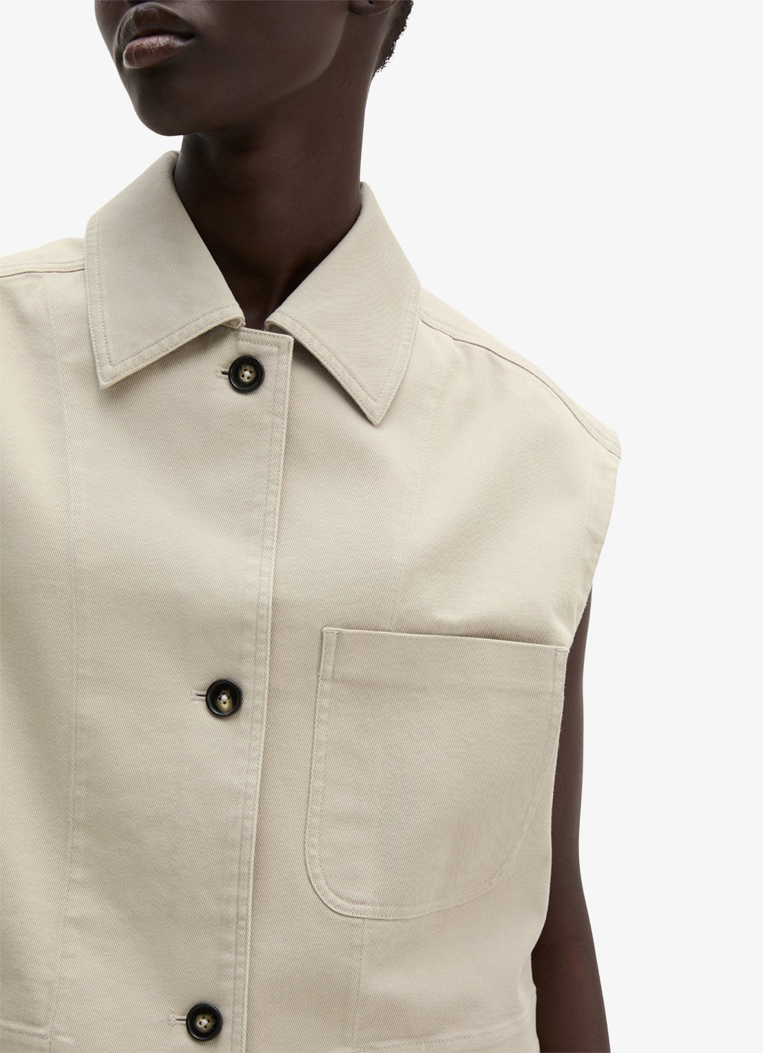 Marc O'Polo Gilet van denim met borstzak - detail 5 linen beige / grijs