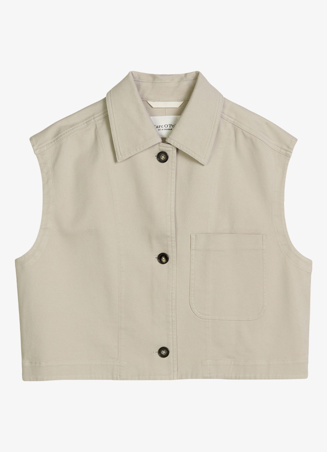 Marc O'Polo Gilet van denim met borstzak - voorkant linen beige / grijs