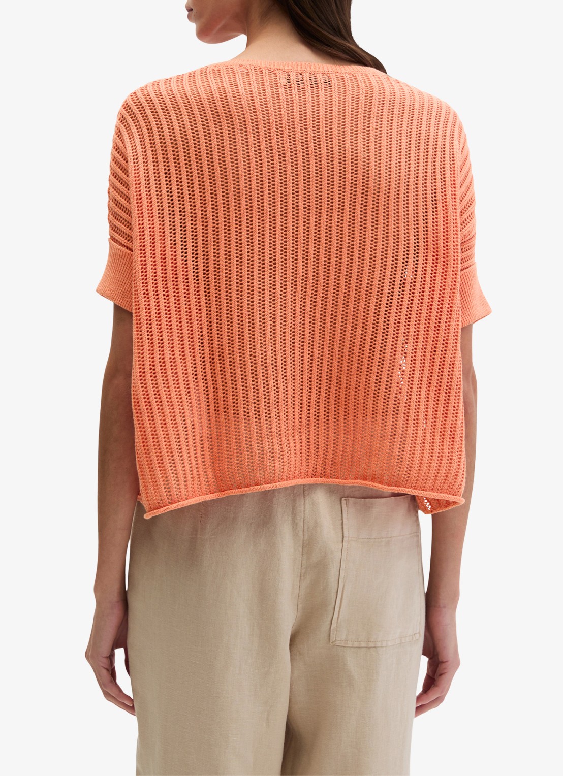 Marc O'Polo Grofgebreid trui in linnenblend met ribstructuur - achterkant warm orange-9326 / oranje