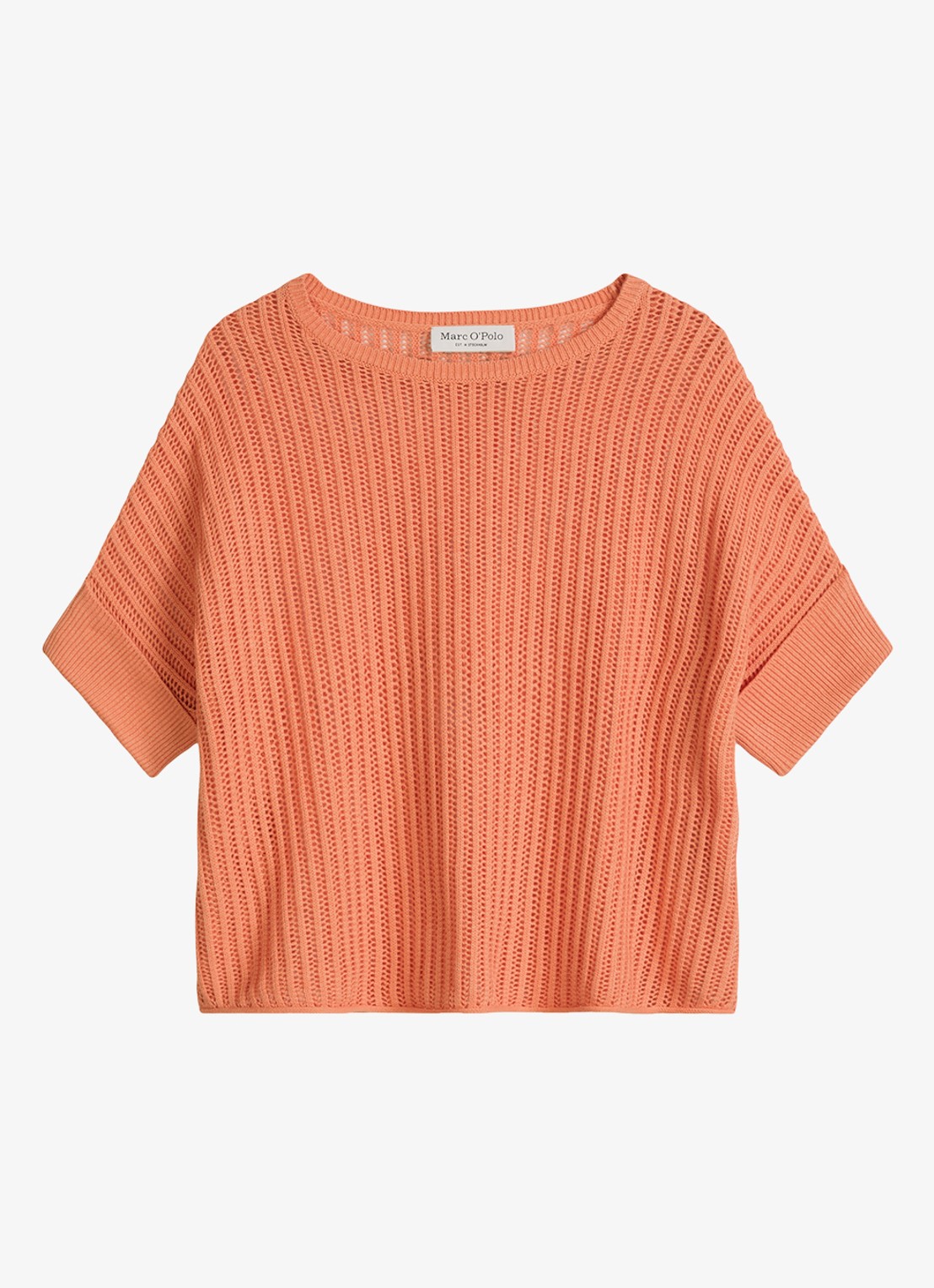 Marc O'Polo Grofgebreid trui in linnenblend met ribstructuur - voorkant 4 warm orange-9326 / oranje