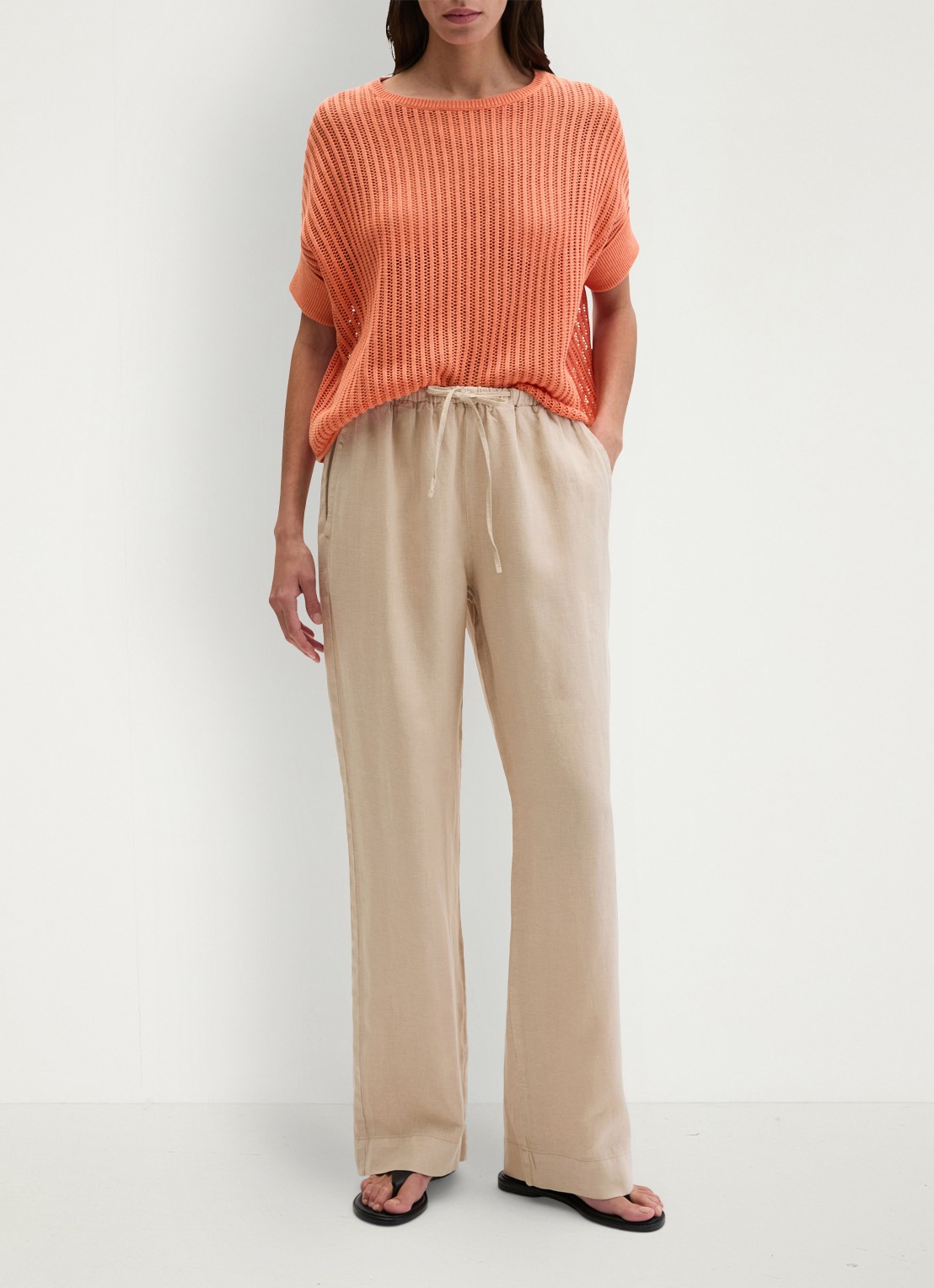 Marc O'Polo Grofgebreid trui in linnenblend met ribstructuur - voorkant 5 warm orange-9326 / oranje