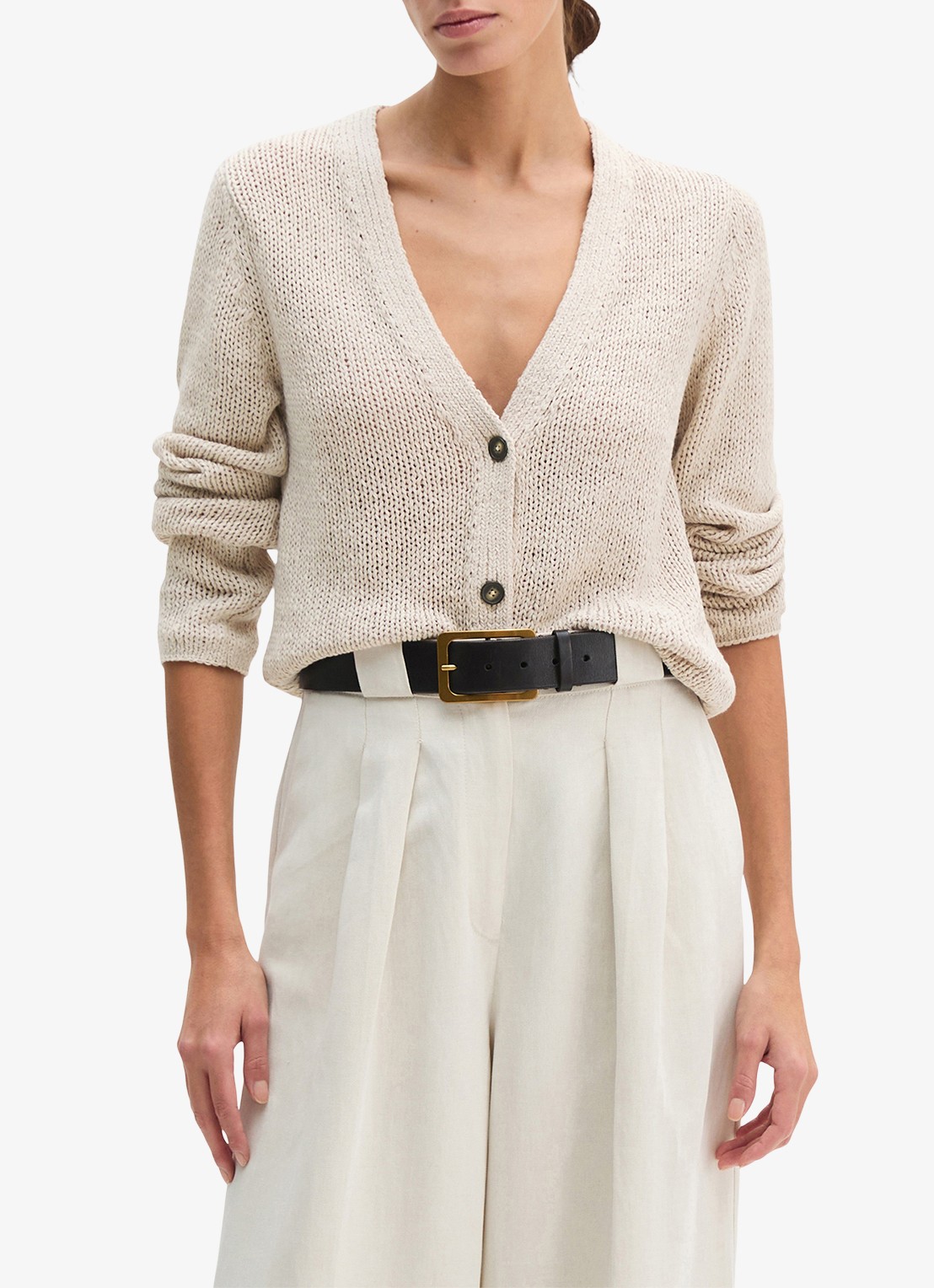 Marc O'Polo Grofgebreid vest in katoenblend - detail creme